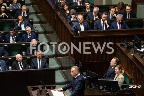  16.10.2024 WARSZAWA<br />
POSIEDZENIE SEJMU RP<br />
OREDZIE PREZYDENTA ANDRZEJA DUDY<br />
N/Z PREZYDENT RP ANDRZEJ DUDA DONALD TUSK<br />
FOT. MARCIN BANASZKIEWICZ/FOTONEWS  