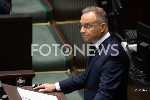  16.10.2024 WARSZAWA<br />
POSIEDZENIE SEJMU RP<br />
OREDZIE PREZYDENTA ANDRZEJA DUDY<br />
N/Z PREZYDENT RP ANDRZEJ DUDA<br />
FOT. MARCIN BANASZKIEWICZ/FOTONEWS  