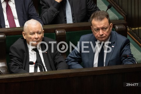  06.12.2024 WARSZAWA<br />
POSIEDZENIE SEJMU RP<br />
N/Z JAROSLAW KACZYNSKI MARIUSZ BLASZCZAK<br />
FOT. MARCIN BANASZKIEWICZ/FOTONEWS  