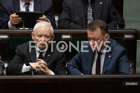  04.04.2025 WARSZAWA<br />
POSIEDZENIE SEJMU<br />
N/Z JAROSLAW KACZYNSKI MARIUSZ BLASZCZAK<br />
FOT. MARCIN BANASZKIEWICZ/FOTONEWS  
