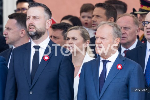  03.05.2025 WARSZAWA <br />
OBCHODY SWIETA NARODOWEGO KONSTYTUCJI 3 MAJA NA PLACU ZAMKOWYM<br />
NZ. WLADYSLAW KOSINIAK - KAMYSZ PREMIER DONALD TUSK BARBARA NOWACKA<br />
FOT. ANTONI BYSZEWSKI/FOTONEWS 