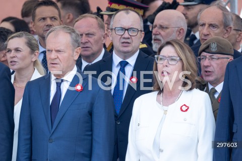  03.05.2025 WARSZAWA <br />
OBCHODY SWIETA NARODOWEGO KONSTYTUCJI 3 MAJA NA PLACU ZAMKOWYM<br />
NZ. PREMIER DONALD TUSK MALGORZATA KIDAWA - BLONSKA ADAM BODNAR BARBARA NOWACKA<br />
FOT. ANTONI BYSZEWSKI/FOTONEWS 