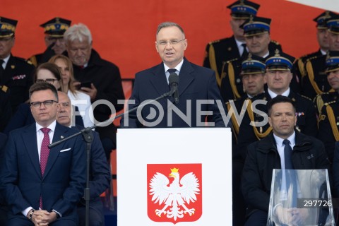  04.05.2025 WARSZAWA<br />
CENTRALNE OBCHODY DNIA STRAZAKA NA PLACU PILSUDSKIEGO W WARSZAWIE<br />
N/Z PREZYDENT ANDRZEJ DUDA<br />
FOT. ANTONI BYSZEWSKI/FOTONEWS 