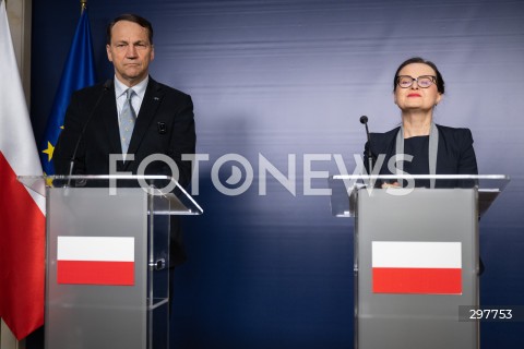  06.05.2025 WARSZAWA<br />
KONFERENCJA PRASOWA RADOSLAWA SIKORSKIEGO<br />
N/Z RADOSLAW SIKORSKI JUSTYNA CHRZANOWSKA<br />
FOT. MARCIN BANASZKIEWICZ/FOTONEWS  