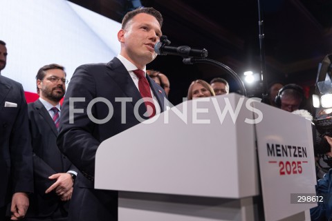  18.05.2025 WARSZAWA<br />
WYBORY PREZYDENCKIE 2025<br />
WIECZOR WYBORCZY SLAWOMIRA MENTZENA<br />
N/Z SLAWOMIR MENTZEN<br />
FOT. ANTONI BYSZEWSKI/FOTONEWS 