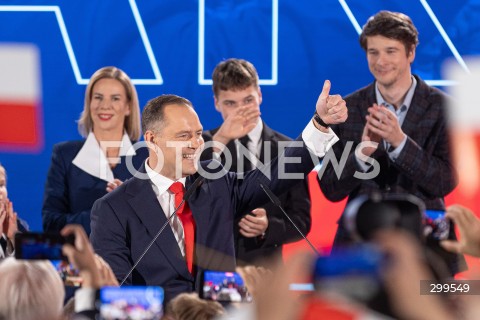  01.06.2025 WARSZAWA <br />
WYBORY PREZYDENCKIE 2025 <br />
DRUGA TURA WYBOROW PREZYDENCKICH <br />
WIECZOR WYBORCZY KANDYDATA NA PREZYDENTA RP KAROLA NAWROCKIEGO <br />
N/Z KAROL NAWROCKI<br />
FOT. ANTONI BYSZEWSKI/FOTONEWS 