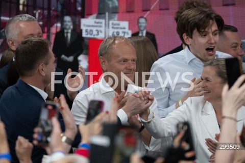  01.06.2025 WARSZAWA<br />
WYBORY PREZYDENCKIE 2025<br />
DRUGA TURA WYBOROW PREZYDENCKICH<br />
WIECZOR WYBORCZY RAFALA TRZASKOWSKIEGO<br />
N/Z DONALD TUSK<br />
FOT. MARCIN BANASZKIEWICZ/FOTONEWS  