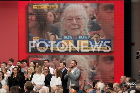  01.06.2025 WARSZAWA<br />
WYBORY PREZYDENCKIE 2025<br />
DRUGA TURA WYBOROW PREZYDENCKICH<br />
WIECZOR WYBORCZY RAFALA TRZASKOWSKIEGO<br />
N/Z WYNIKI EXIT POLL<br />
FOT. MARCIN BANASZKIEWICZ/FOTONEWS  