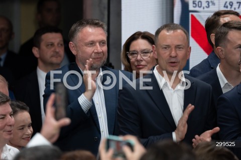  01.06.2025 WARSZAWA<br />
WYBORY PREZYDENCKIE 2025<br />
DRUGA TURA WYBOROW PREZYDENCKICH<br />
WIECZOR WYBORCZY RAFALA TRZASKOWSKIEGO<br />
N/Z MARCIN KIERWINSKI PIOTR BORYS<br />
FOT. MARCIN BANASZKIEWICZ/FOTONEWS  