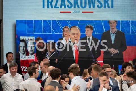  01.06.2025 WARSZAWA<br />
WYBORY PREZYDENCKIE 2025<br />
DRUGA TURA WYBOROW PREZYDENCKICH<br />
WIECZOR WYBORCZY RAFALA TRZASKOWSKIEGO<br />
N/Z KAROL NAWROCKI TELEBIM<br />
FOT. MARCIN BANASZKIEWICZ/FOTONEWS  