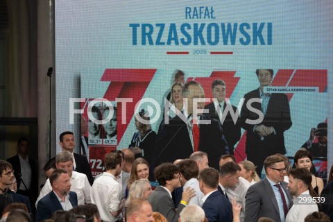  01.06.2025 WARSZAWA<br />
WYBORY PREZYDENCKIE 2025<br />
DRUGA TURA WYBOROW PREZYDENCKICH<br />
WIECZOR WYBORCZY RAFALA TRZASKOWSKIEGO<br />
N/Z KAROL NAWROCKI TELEBIM<br />
FOT. MARCIN BANASZKIEWICZ/FOTONEWS  