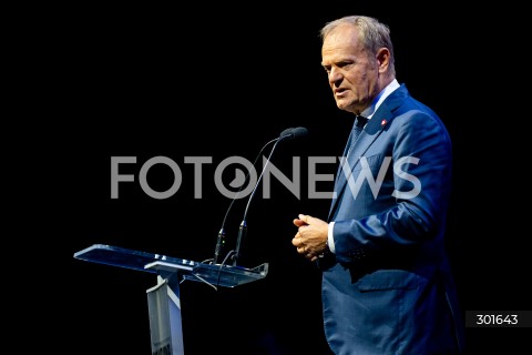  23.09.2025 GDANSK<br />
WIZYTA PREMIERA DONALDA TUSKA NA TARGACH TRAKO W GDANSKU<br />
N/Z DONALD TUSK PRZEMAWIA PODCZAS OTWARCIA TARGOW<br />
 