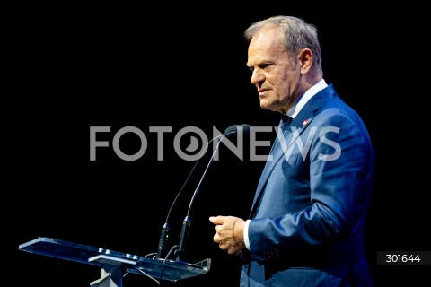  23.09.2025 GDANSK<br />
WIZYTA PREMIERA DONALDA TUSKA NA TARGACH TRAKO W GDANSKU<br />
N/Z DONALD TUSK PRZEMAWIA PODCZAS OTWARCIA TARGOW<br />
 