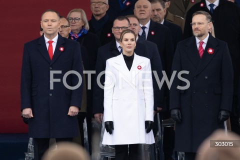  WARSZAWA 11.11.2025<br />
OBCHODY NARODOWEGO SWIETA NIEPODLEGLOSCI W WARSZAWIE<br />
NZ. PREZYDENT RP KAROL NAWROCKI MARTA NAWROCKA ZBIGNIEW BOGUCKI<br />
FOT. ANTONI BYSZEWSKI/FOTONEWS 