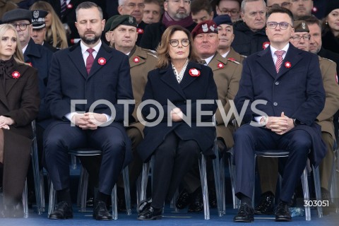  WARSZAWA 11.11.2025<br />
OBCHODY NARODOWEGO SWIETA NIEPODLEGLOSCI W WARSZAWIE<br />
NZ. WLADYSLAW KOSINIAK KAMYSZ MALGORZATA KIDAWA BLONSKA SZYMON HOLOWNIA<br />
FOT. ANTONI BYSZEWSKI/FOTONEWS 