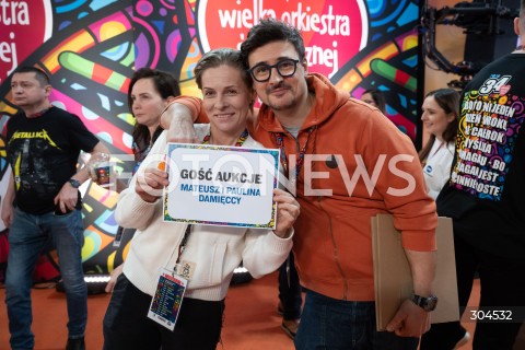  25.01.2026 WARSZAWA<br />34. FINAL WIELKIEJ ORKIESTRY SWIATECZNEJ POMOCY<br />N/Z MATEUSZ DAMIECKI PAULINA DAMIECKA<br /> 