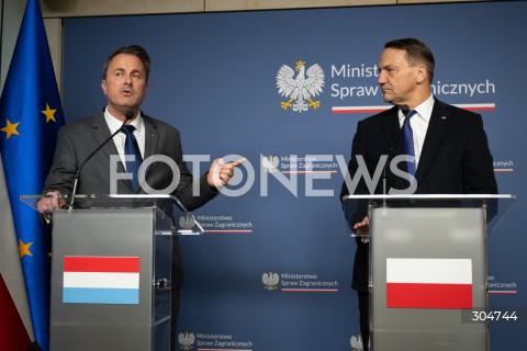  30.01.2026 WARSZAWA<br />KONFERENCJA PRASOWA RADOSLAWA SIKORSKIEGO Z MINISTREM SPRAW ZAGRANICZNYCH LUKSEMBURGA XAVIEREM BETTELEM<br /><br />PRESS CONFERENCE OF RADOSLAW SIKORSKI WITH THE MINISTER OF FOREIGN AFFAIRS OF LUXEMBOURG XAVIER BETTEL<br />N/Z XAVIER BETTEL RADOSLAW SIKORSKI<br />FOT. MARCIN BANASZKIEWICZ / FOTONEWS  