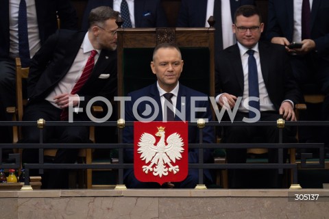  26.02.2026 WARSZAWA<br />POSIEDZENIE SEJMU<br />EXPOSE MINISTRA SPRAW ZAGRANICZNYCH<br />N/Z PREZYDENT KAROL NAWROCKI ZBIGNIEW BOGUCKI PAWEL SZEFERNAKER<br />FOT. MARCIN BANASZKIEWICZ/FOTONEWS  