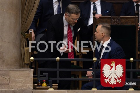  26.02.2026 WARSZAWA<br />POSIEDZENIE SEJMU<br />EXPOSE MINISTRA SPRAW ZAGRANICZNYCH<br />N/Z PREZYDENT KAROL NAWROCKI ZBIGNIEW BOGUCKI<br />FOT. MARCIN BANASZKIEWICZ/FOTONEWS  