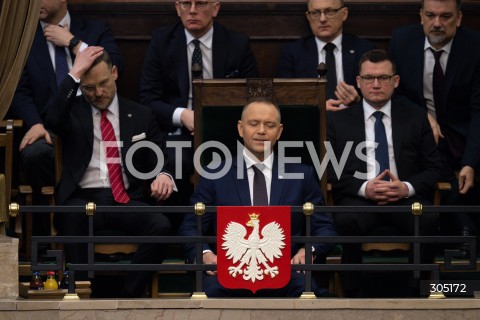  26.02.2026 WARSZAWA<br />POSIEDZENIE SEJMU<br />EXPOSE MINISTRA SPRAW ZAGRANICZNYCH<br />N/Z KAROL NAWROCKI MARCIN PRZYDACZ ZBIGNIEW BOGUCKI SLAWOMIR CENCKIEWICZ RAFAL LESKIEWICZ PAWEL SZEFERNAKER<br />FOT. MARCIN BANASZKIEWICZ/FOTONEWS  