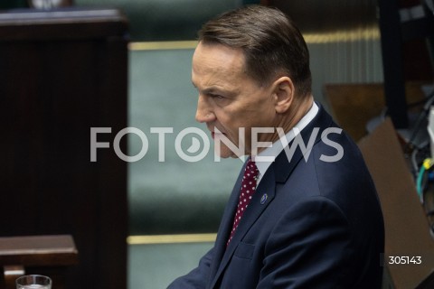  26.02.2026 WARSZAWA<br />POSIEDZENIE SEJMU<br />EXPOSE MINISTRA SPRAW ZAGRANICZNYCH<br />N/Z RADOSLAW SIKORSKI<br />FOT. MARCIN BANASZKIEWICZ/FOTONEWS  