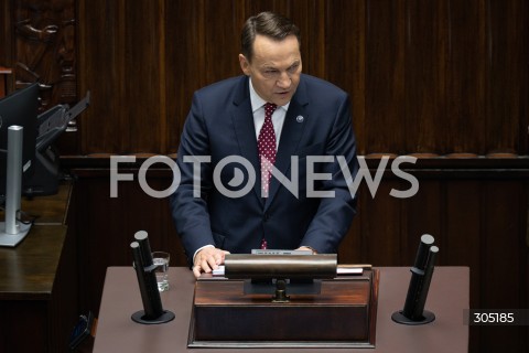  26.02.2026 WARSZAWA<br />POSIEDZENIE SEJMU<br />EXPOSE MINISTRA SPRAW ZAGRANICZNYCH<br />N/Z RADOSLAW SIKORSKI<br />FOT. MARCIN BANASZKIEWICZ/FOTONEWS  