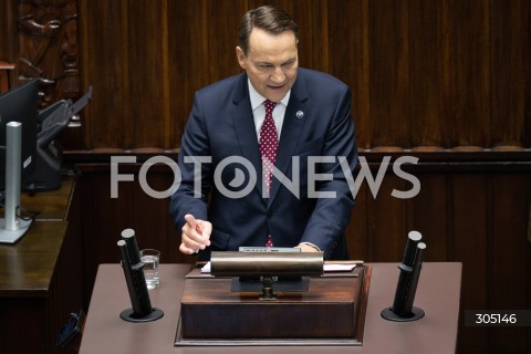  26.02.2026 WARSZAWA<br />POSIEDZENIE SEJMU<br />EXPOSE MINISTRA SPRAW ZAGRANICZNYCH<br />N/Z RADOSLAW SIKORSKI<br />FOT. MARCIN BANASZKIEWICZ/FOTONEWS  