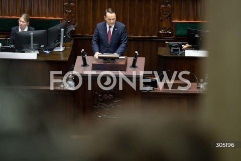  26.02.2026 WARSZAWA<br />POSIEDZENIE SEJMU<br />EXPOSE MINISTRA SPRAW ZAGRANICZNYCH<br />N/Z RADOSLAW SIKORSKI<br />FOT. MARCIN BANASZKIEWICZ/FOTONEWS  