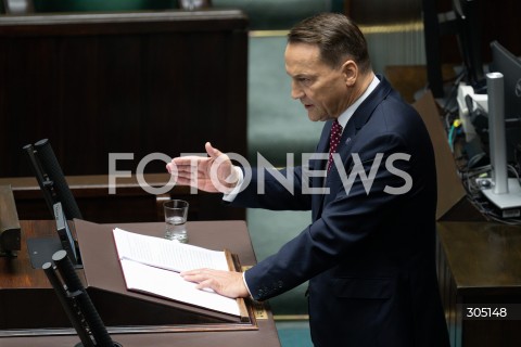  26.02.2026 WARSZAWA<br />POSIEDZENIE SEJMU<br />EXPOSE MINISTRA SPRAW ZAGRANICZNYCH<br />N/Z RADOSLAW SIKORSKI<br />FOT. MARCIN BANASZKIEWICZ/FOTONEWS  