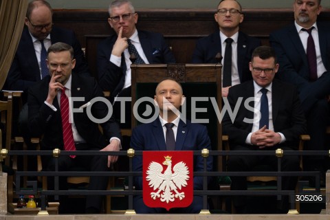  26.02.2026 WARSZAWA<br />POSIEDZENIE SEJMU<br />EXPOSE MINISTRA SPRAW ZAGRANICZNYCH<br />N/Z KAROL NAWROCKI MARCIN PRZYDACZ ZBIGNIEW BOGUCKI SLAWOMIR CENCKIEWICZ RAFAL LESKIEWICZ PAWEL SZEFERNAKER<br />FOT. MARCIN BANASZKIEWICZ/FOTONEWS  