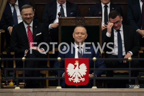  26.02.2026 WARSZAWA<br />POSIEDZENIE SEJMU<br />EXPOSE MINISTRA SPRAW ZAGRANICZNYCH<br />N/Z KAROL NAWROCKI ZBIGNIEW BOGUCKI PAWEL SZEFERNAKER<br />FOT. MARCIN BANASZKIEWICZ/FOTONEWS  