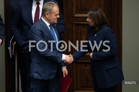  26.02.2026 WARSZAWA<br />POSIEDZENIE SEJMU RP<br />N/Z PREMIER DONALD TUSK MONIKA WIELICHOWSKA<br />FOT. MARCIN BANASZKIEWICZ/FOTONEWS  