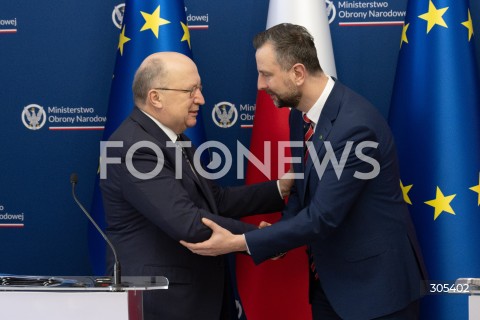  06.03.2026 WARSZAWA<br />SPOTKANIE SZEFA MON Z KOMISARZEM DS. OBRONY I PRZESTRZENI KOSMICZNEJ UE<br />POLISH DEFENCE MINISTER MEETS EU COMMISSIONER FOR DEFENCE AND SPACE<br />N/Z ANDRIUS KUBILIUS WLADYSLAW KOSINIAK KAMYSZ<br />FOT. MARCIN BANASZKIEWICZ/FOTONEWS  