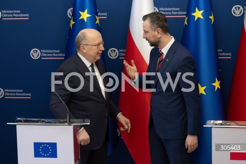  06.03.2026 WARSZAWA<br />SPOTKANIE SZEFA MON Z KOMISARZEM DS. OBRONY I PRZESTRZENI KOSMICZNEJ UE<br />POLISH DEFENCE MINISTER MEETS EU COMMISSIONER FOR DEFENCE AND SPACE<br />N/Z ANDRIUS KUBILIUS WLADYSLAW KOSINIAK KAMYSZ<br />FOT. MARCIN BANASZKIEWICZ/FOTONEWS  