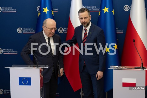  06.03.2026 WARSZAWA<br />SPOTKANIE SZEFA MON Z KOMISARZEM DS. OBRONY I PRZESTRZENI KOSMICZNEJ UE<br />POLISH DEFENCE MINISTER MEETS EU COMMISSIONER FOR DEFENCE AND SPACE<br />N/Z ANDRIUS KUBILIUS WLADYSLAW KOSINIAK KAMYSZ<br />FOT. MARCIN BANASZKIEWICZ/FOTONEWS  