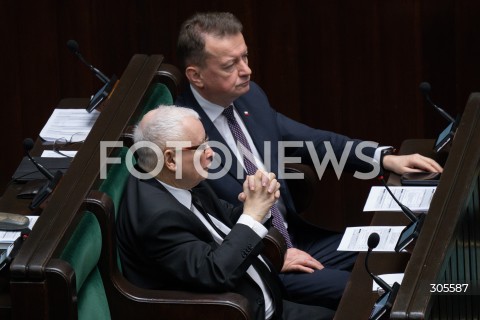  13.03.2026 WARSZAWA<br />POSIEDZENIE SEJMU RP<br />N/Z JAROSLAW KACZYNSKI MARIUSZ BLASZCZAK<br />FOT. MARCIN BANASZKIEWICZ/FOTONEWS  