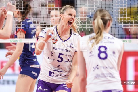  15.04.2026 RZESZOW <br />SIATKOWKA <br />TAURONLIGA LIGA SIATKOWKI KOBIET LSK 2025/2026 <br />FINAL - MECZ NR 1<br />POLISH WOMEN VOLLEYBALL LEAGUE <br />MECZ KS DEVELOPRES RZESZOW - PGE BUDOWLANI LODZ<br />N/Z LAURA HEYRMAN RADOSC EMOCJE <br /> 