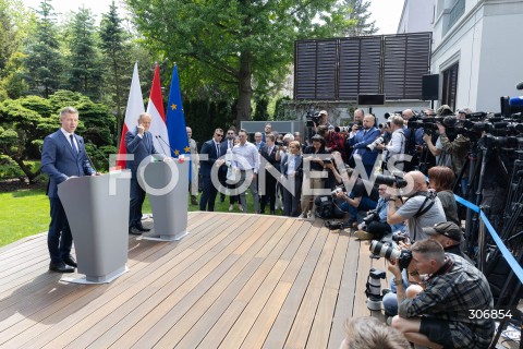  20.05.2026 WARSZAWA<br />SPOTKANIE PREMIERA DONALDA TUSKA Z PREMIEREM WEGIER PETEREM MAGYAREM W WARSZAWIE <br />KONFERENCJA PRASOWA<br />N/Z PETER MAGYAR PREMIER DONALD TUSK FOTOREPORTERZY<br /> 