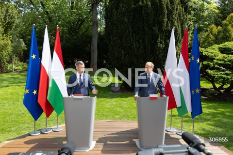  20.05.2026 WARSZAWA<br />SPOTKANIE PREMIERA DONALDA TUSKA Z PREMIEREM WEGIER PETEREM MAGYAREM W WARSZAWIE <br />KONFERENCJA PRASOWA<br />N/Z PETER MAGYAR PREMIER DONALD TUSK<br /> 