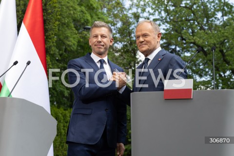  20.05.2026 WARSZAWA<br />SPOTKANIE PREMIERA DONALDA TUSKA Z PREMIEREM WEGIER PETEREM MAGYAREM W WARSZAWIE <br />KONFERENCJA PRASOWA<br />N/Z PETER MAGYAR PREMIER DONALD TUSK<br /> 